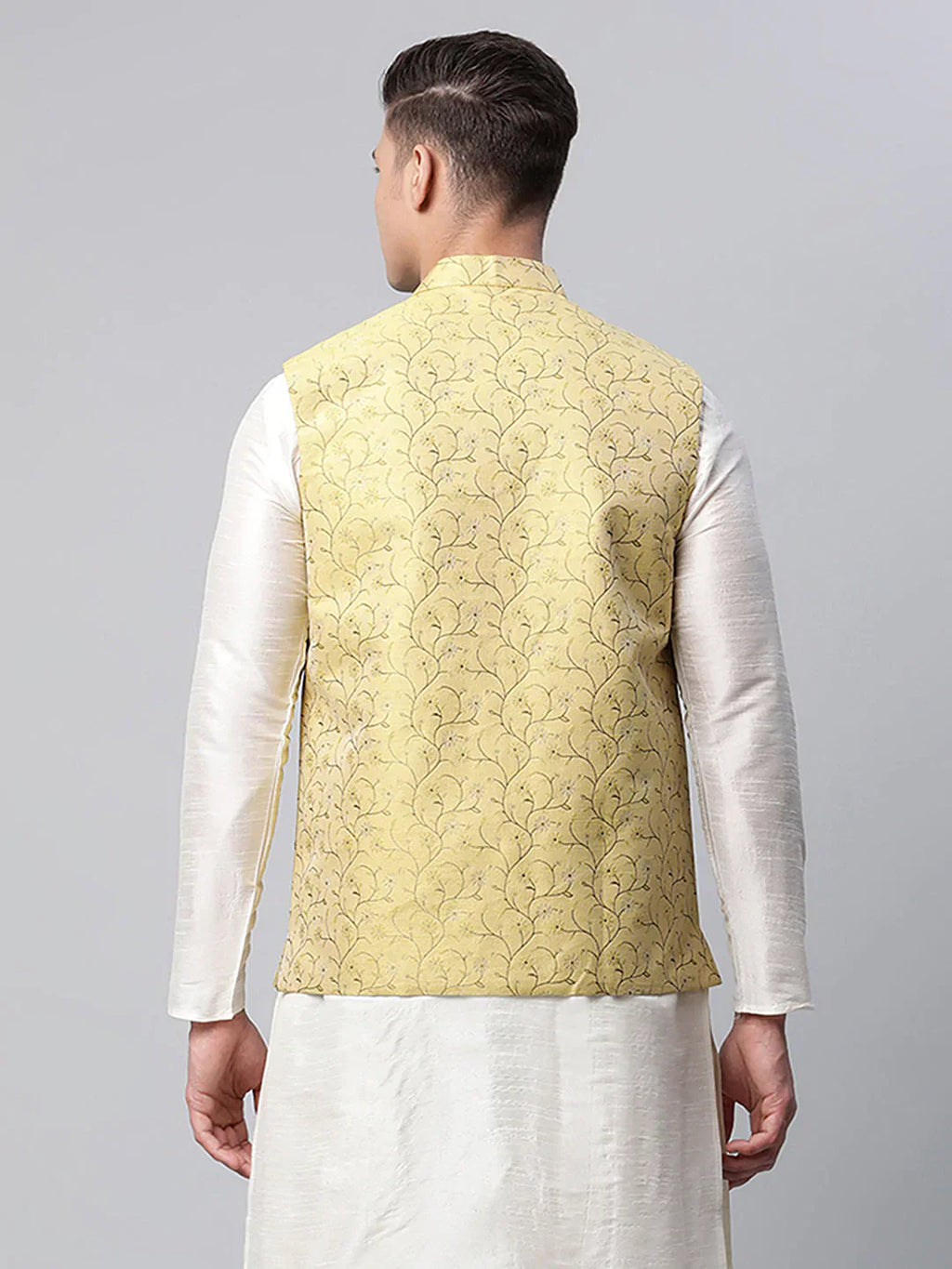 Jompers Men's Lemon Printed textured Nehru Jacket