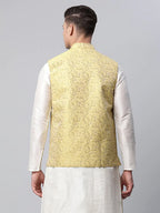 Jompers Men's Lemon Printed textured Nehru Jacket