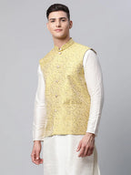 Jompers Men's Lemon Printed textured Nehru Jacket