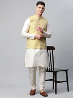 Jompers Men's Lemon Printed textured Nehru Jacket
