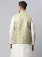 Jompers Men's Pista Green Printed textured Nehru Jacket