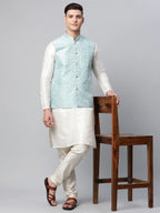 Jompers Men's Sky Blue Printed textured Nehru Jacket