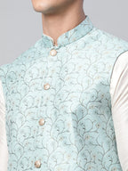 Jompers Men's Sky Blue Printed textured Nehru Jacket