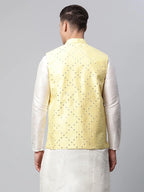 Jompers Men's Yellow Mirror Work Embroidered Nehru Jacket