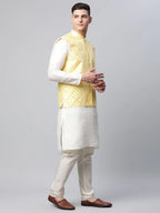 Jompers Men's Yellow Mirror Work Embroidered Nehru Jacket