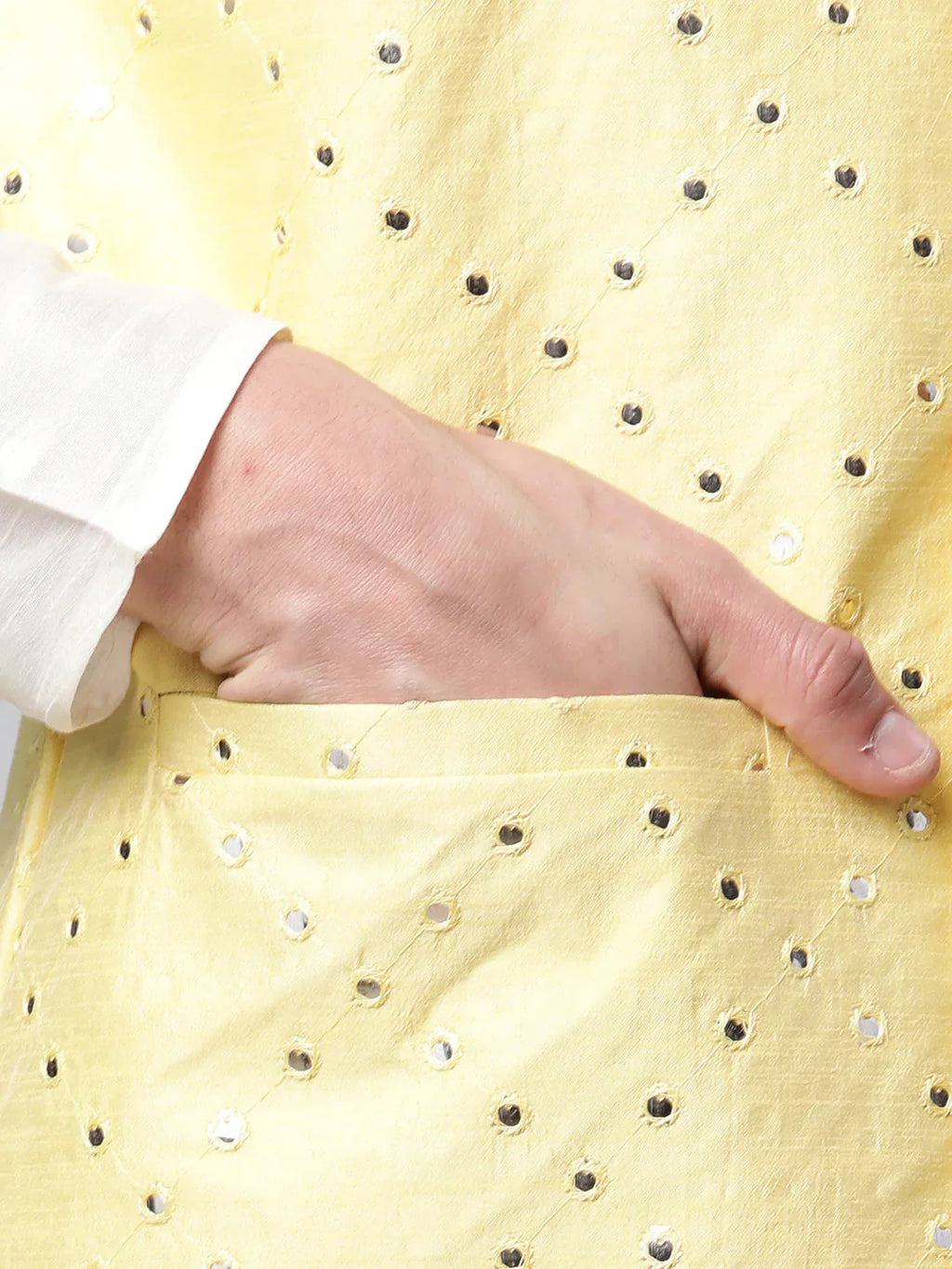 Jompers Men's Yellow Mirror Work Embroidered Nehru Jacket