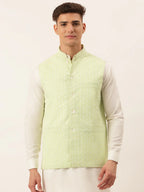Jompers Men's Green Embroidered Nehru Jackets