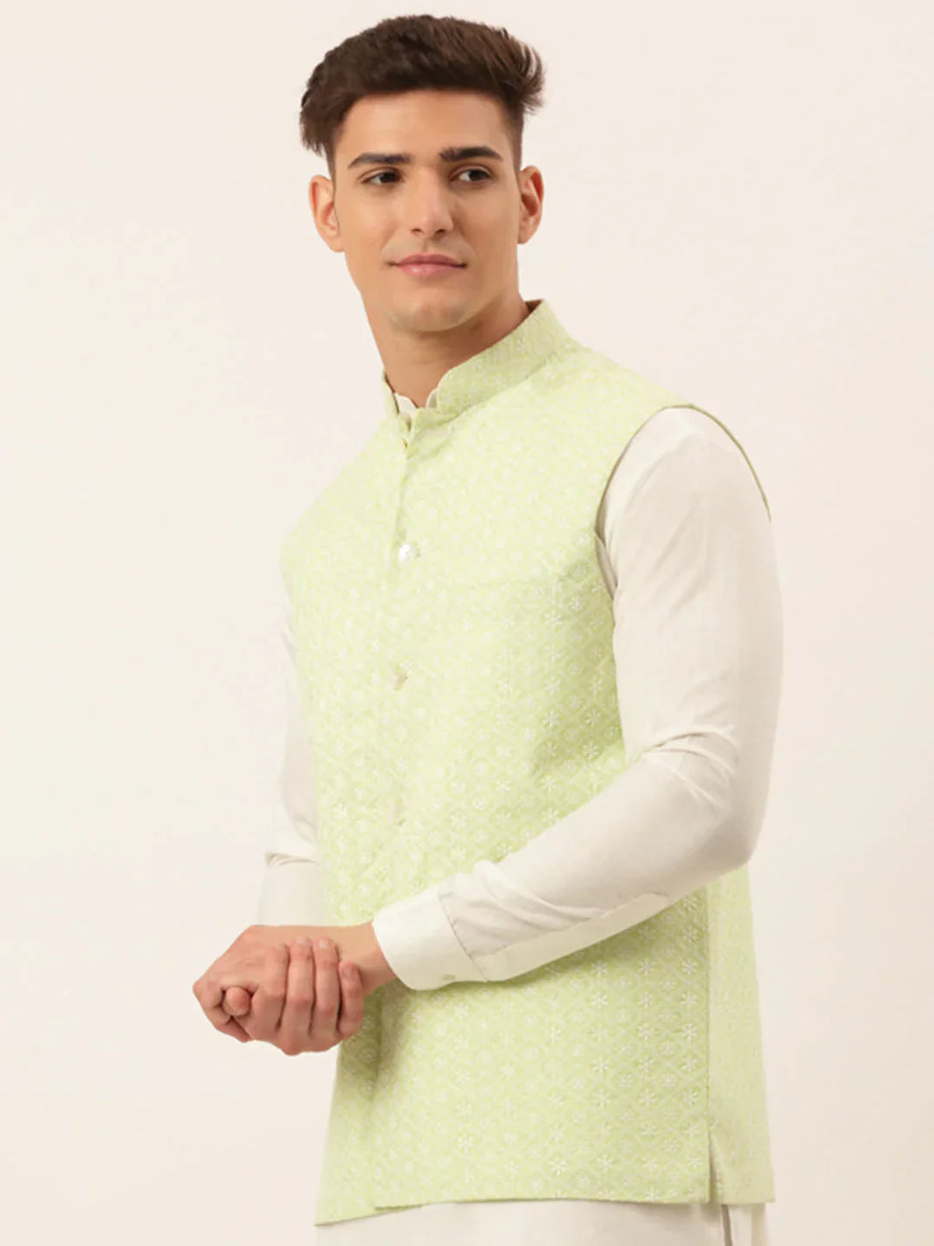 Jompers Men's Green Embroidered Nehru Jackets