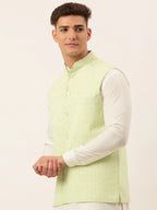 Jompers Men's Green Embroidered Nehru Jackets