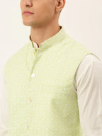 Jompers Men's Green Embroidered Nehru Jackets