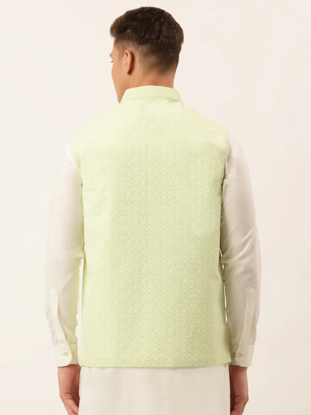 Jompers Men's Green Embroidered Nehru Jackets