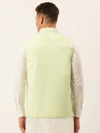 Jompers Men's Green Embroidered Nehru Jackets