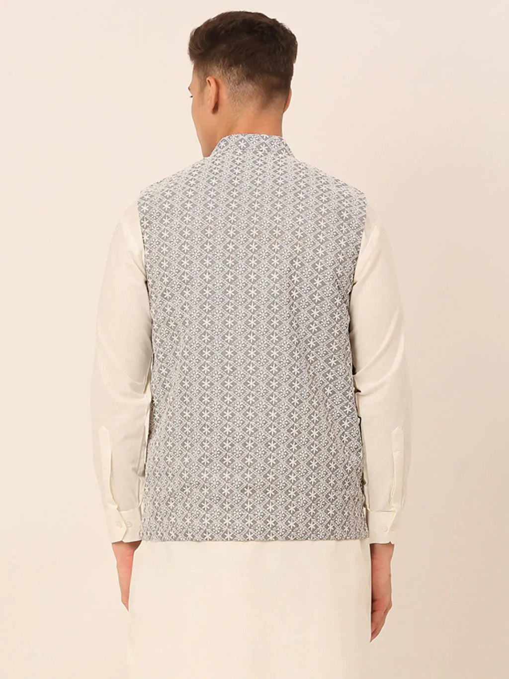 Jompers Men's Grey Embroidered Nehru Jackets
