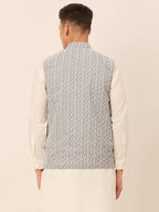 Jompers Men's Grey Embroidered Nehru Jackets