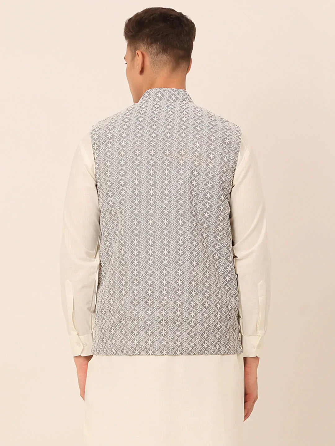 Jompers Men's Grey Embroidered Nehru Jackets
