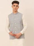 Jompers Men's Grey Embroidered Nehru Jackets