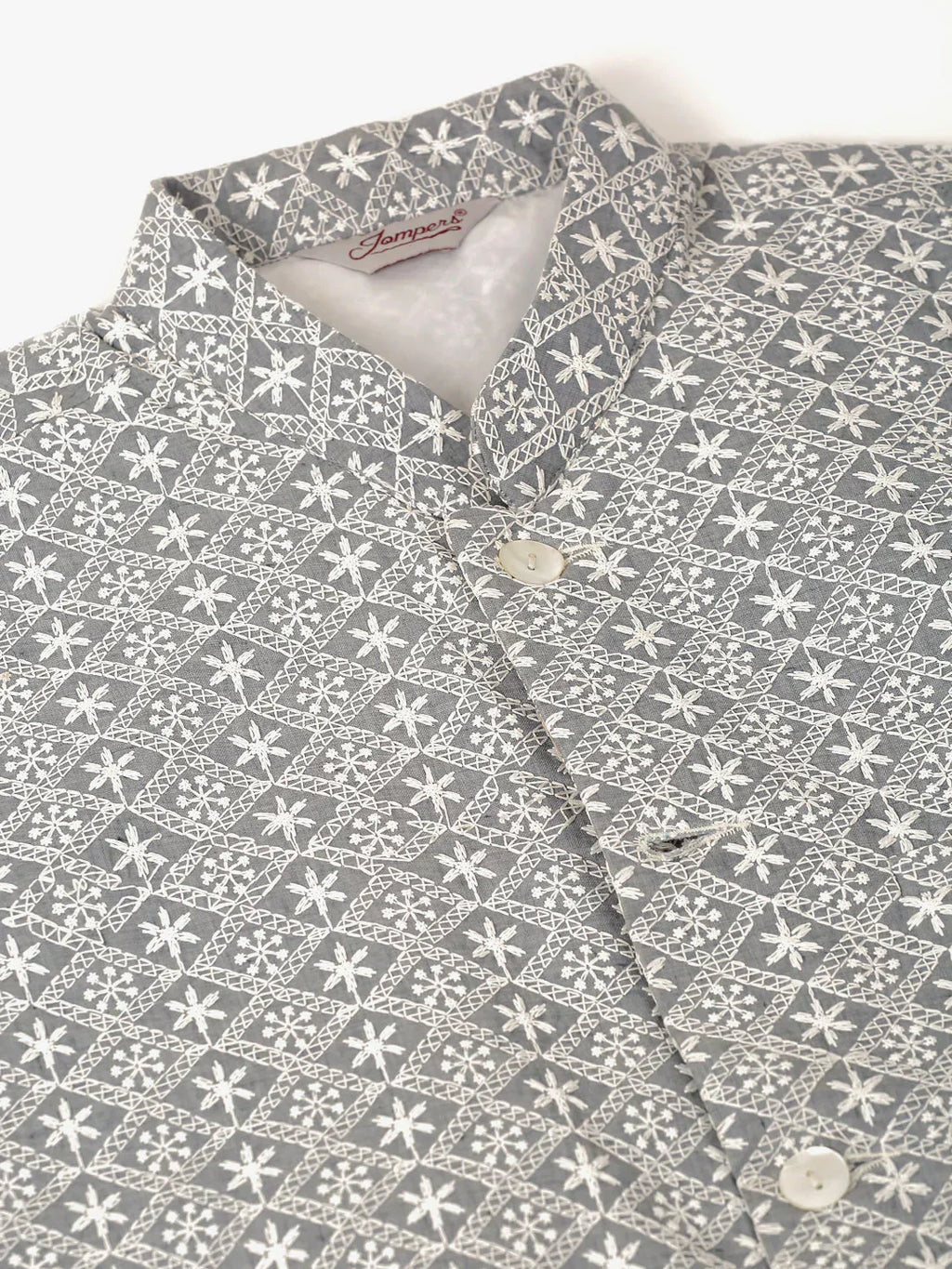 Jompers Men's Grey Embroidered Nehru Jackets