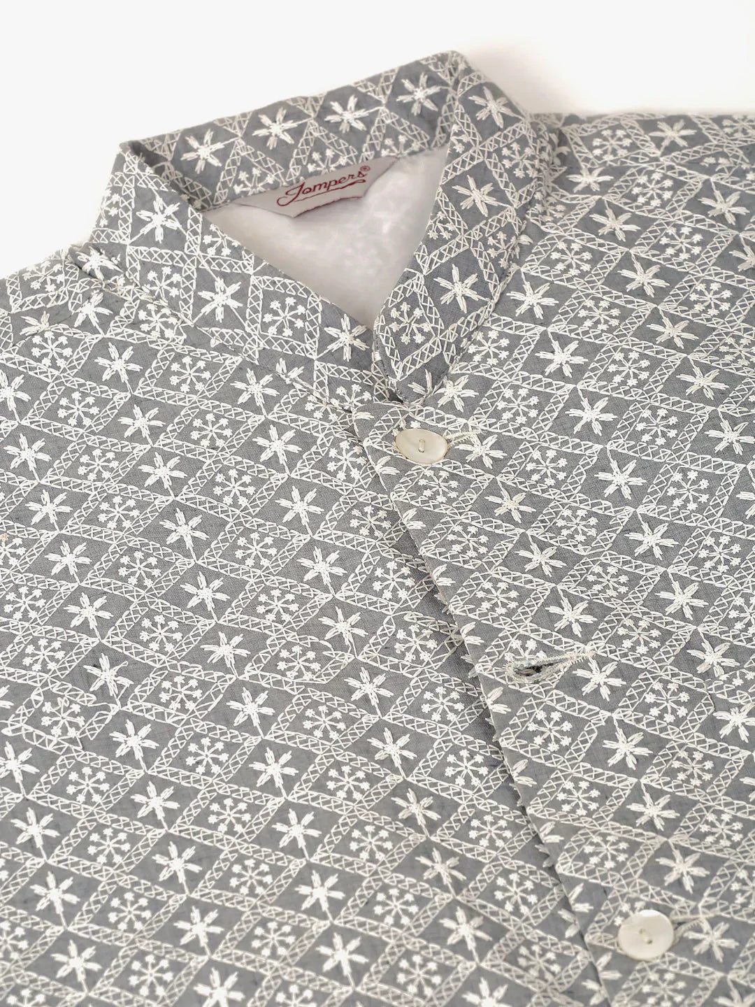 Jompers Men's Grey Embroidered Nehru Jackets