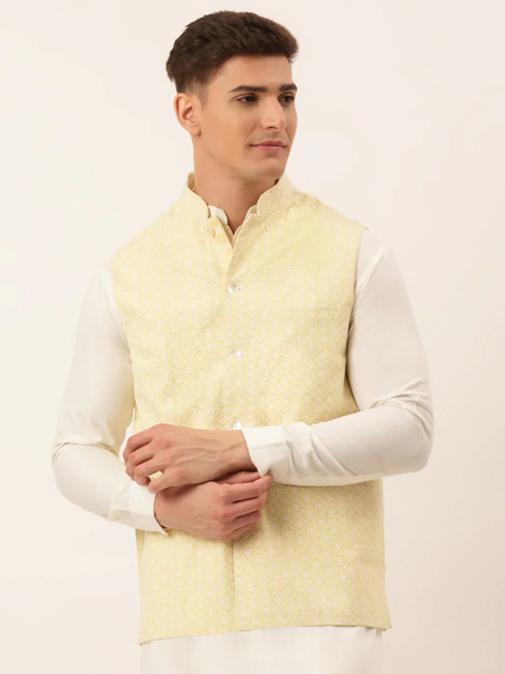 Jompers Men's Lemon Embroidered Nehru Jackets