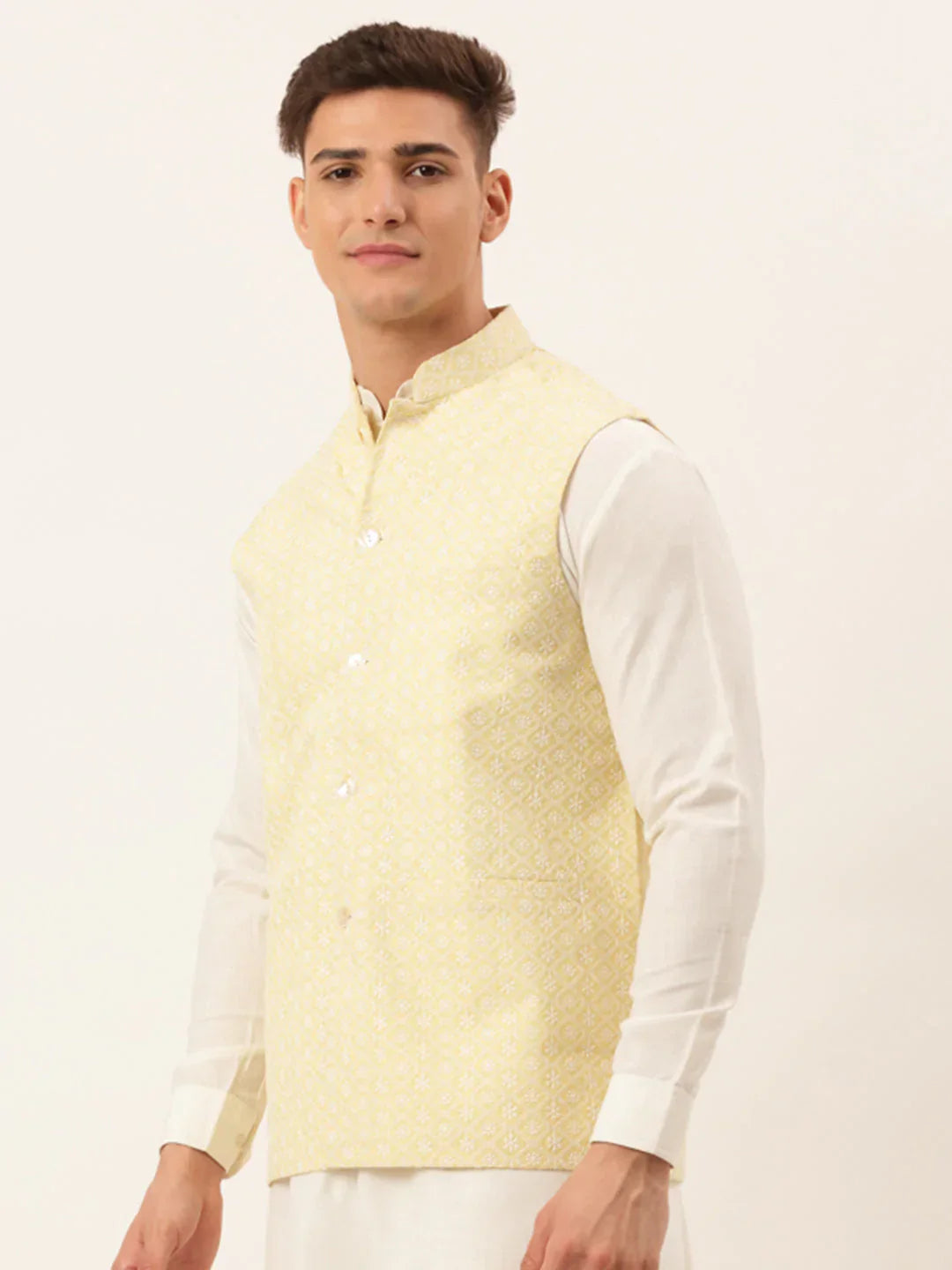 Jompers Men's Lemon Embroidered Nehru Jackets