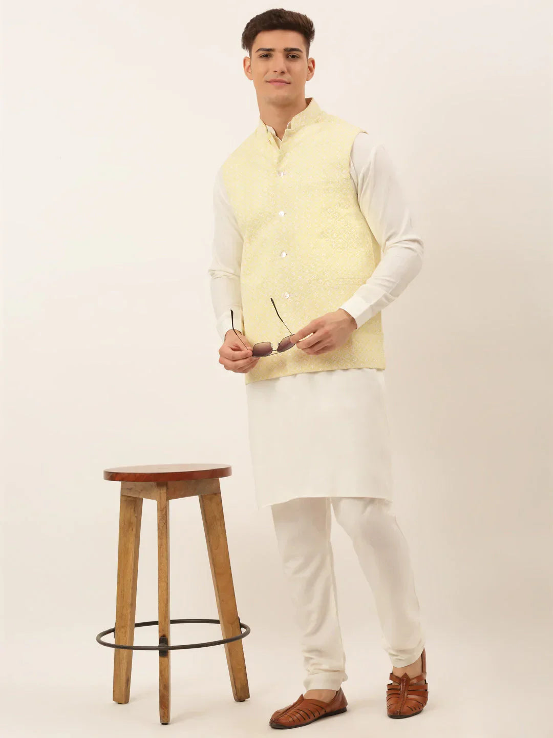 Jompers Men's Lemon Embroidered Nehru Jackets