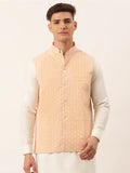 Jompers Men's Orange Embroidered Nehru Jackets