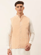 Jompers Men's Orange Embroidered Nehru Jackets