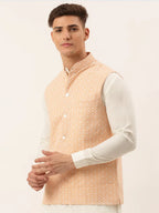 Jompers Men's Orange Embroidered Nehru Jackets