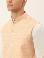 Jompers Men's Orange Embroidered Nehru Jackets