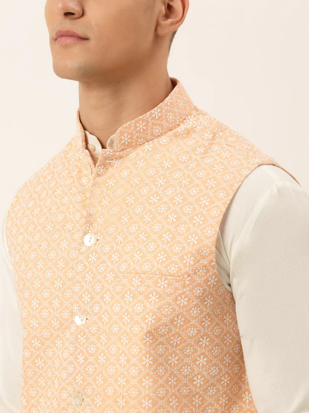 Jompers Men's Orange Embroidered Nehru Jackets