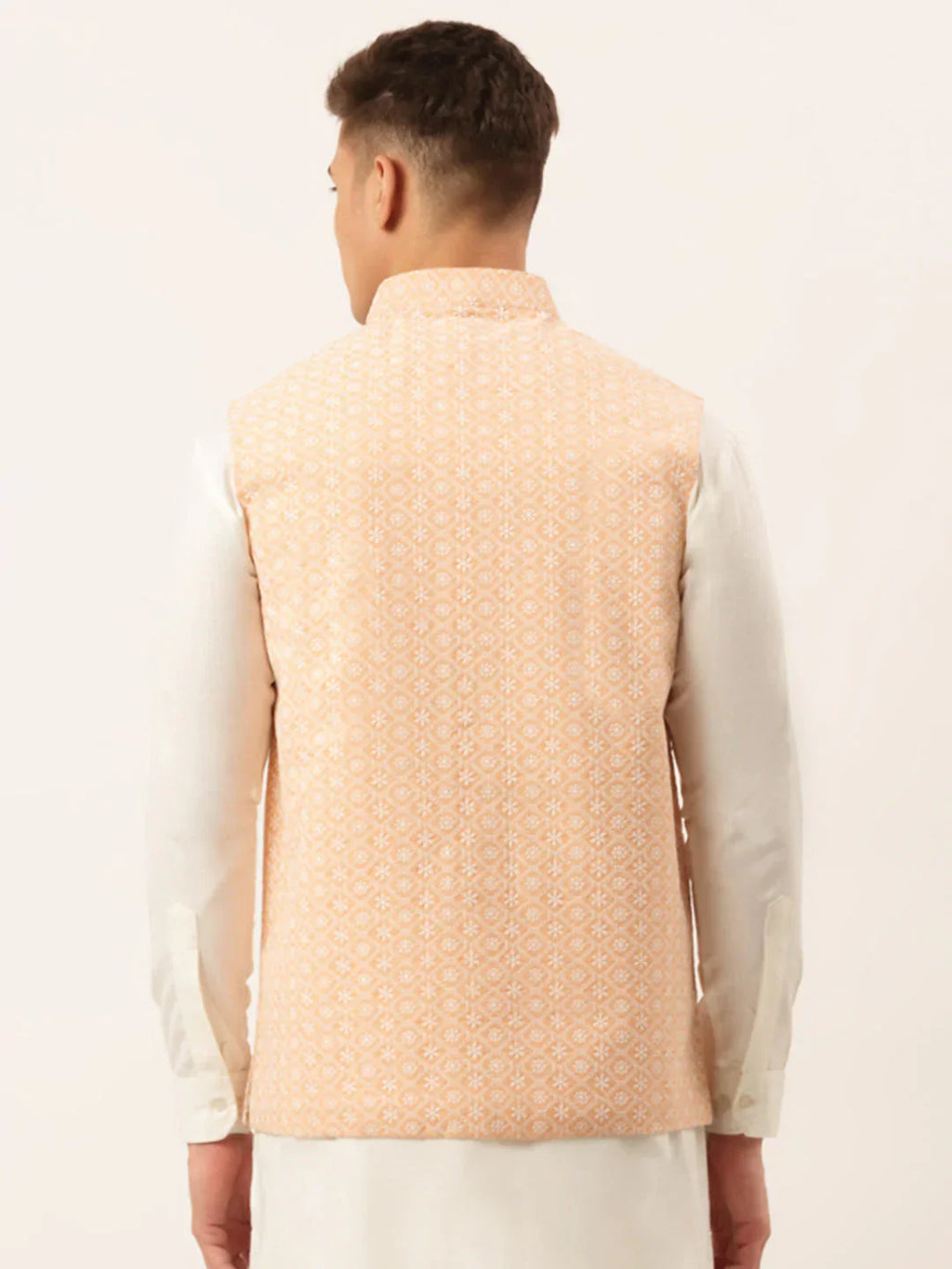Jompers Men's Orange Embroidered Nehru Jackets