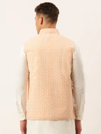 Jompers Men's Orange Embroidered Nehru Jackets