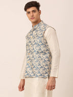 Jompers Men's Blue Floral Design Nehru Jacket