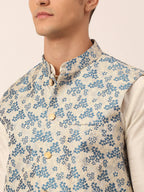 Jompers Men's Blue Floral Design Nehru Jacket