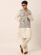 Jompers Men's Blue Floral Design Nehru Jacket