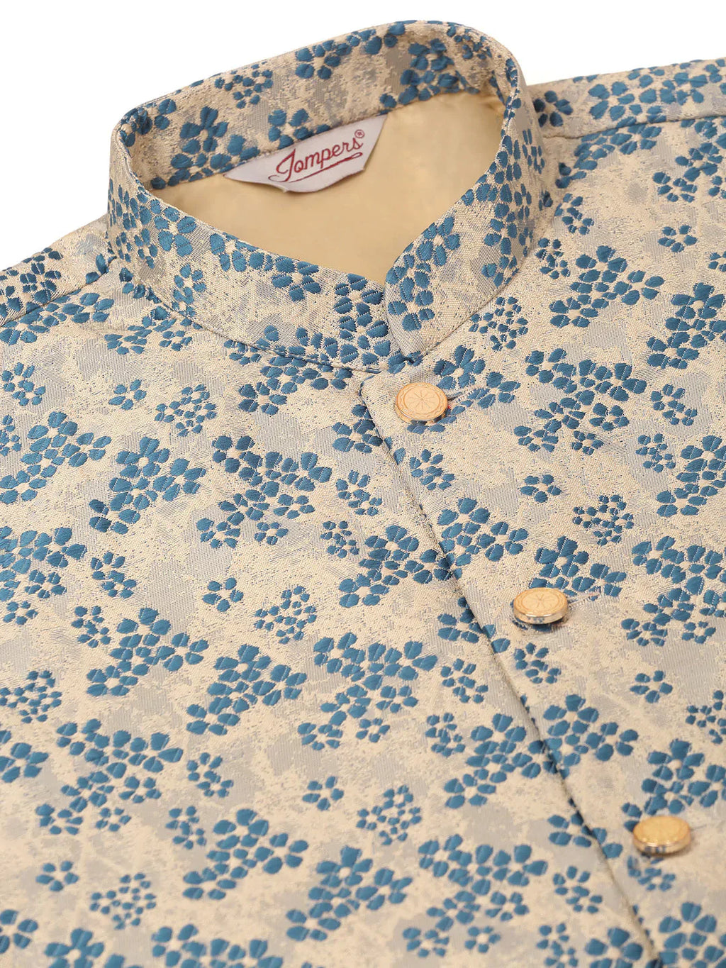 Jompers Men's Blue Floral Design Nehru Jacket