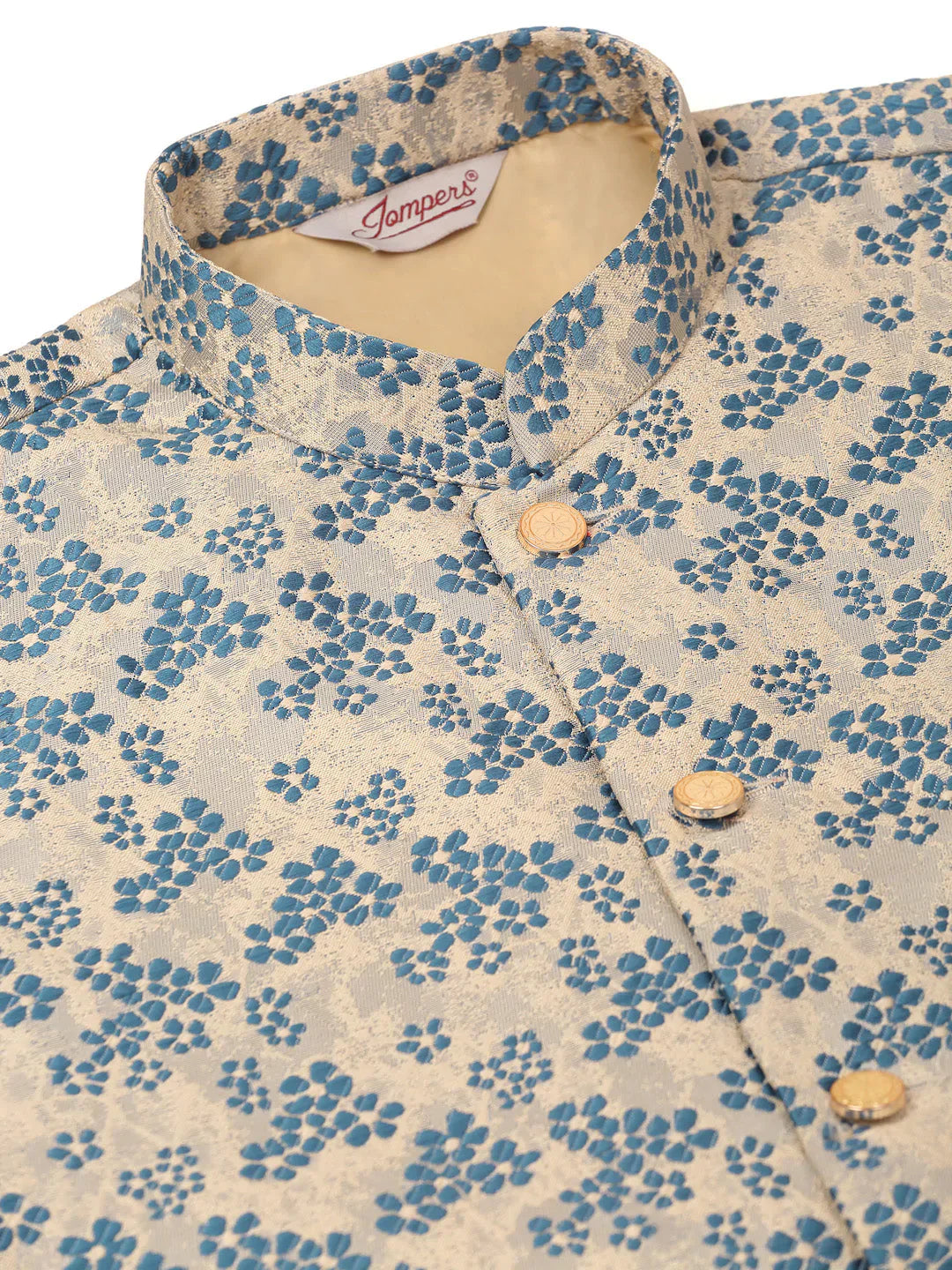 Jompers Men's Blue Floral Design Nehru Jacket