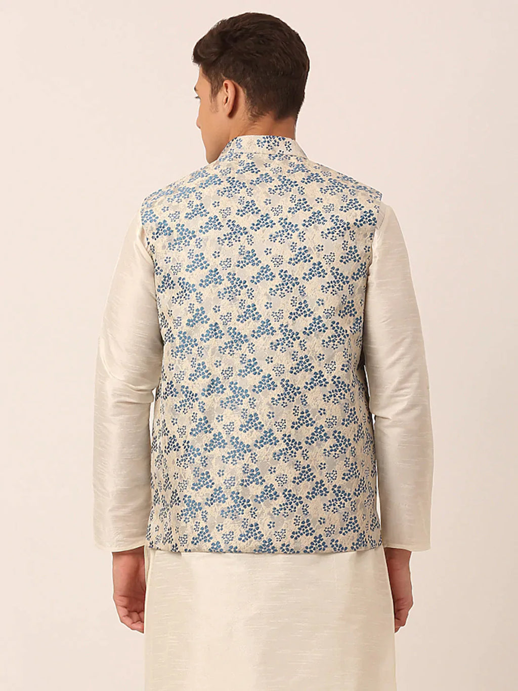 Jompers Men's Blue Floral Design Nehru Jacket