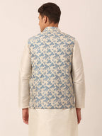 Jompers Men's Blue Floral Design Nehru Jacket