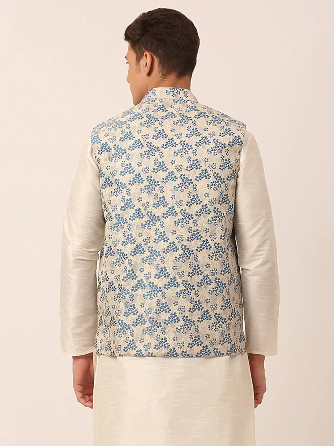 Jompers Men's Blue Floral Design Nehru Jacket