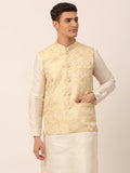 Jompers Men's Golden Floral Design Nehru Jacket
