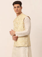 Jompers Men's Golden Floral Design Nehru Jacket
