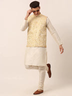 Jompers Men's Golden Floral Design Nehru Jacket