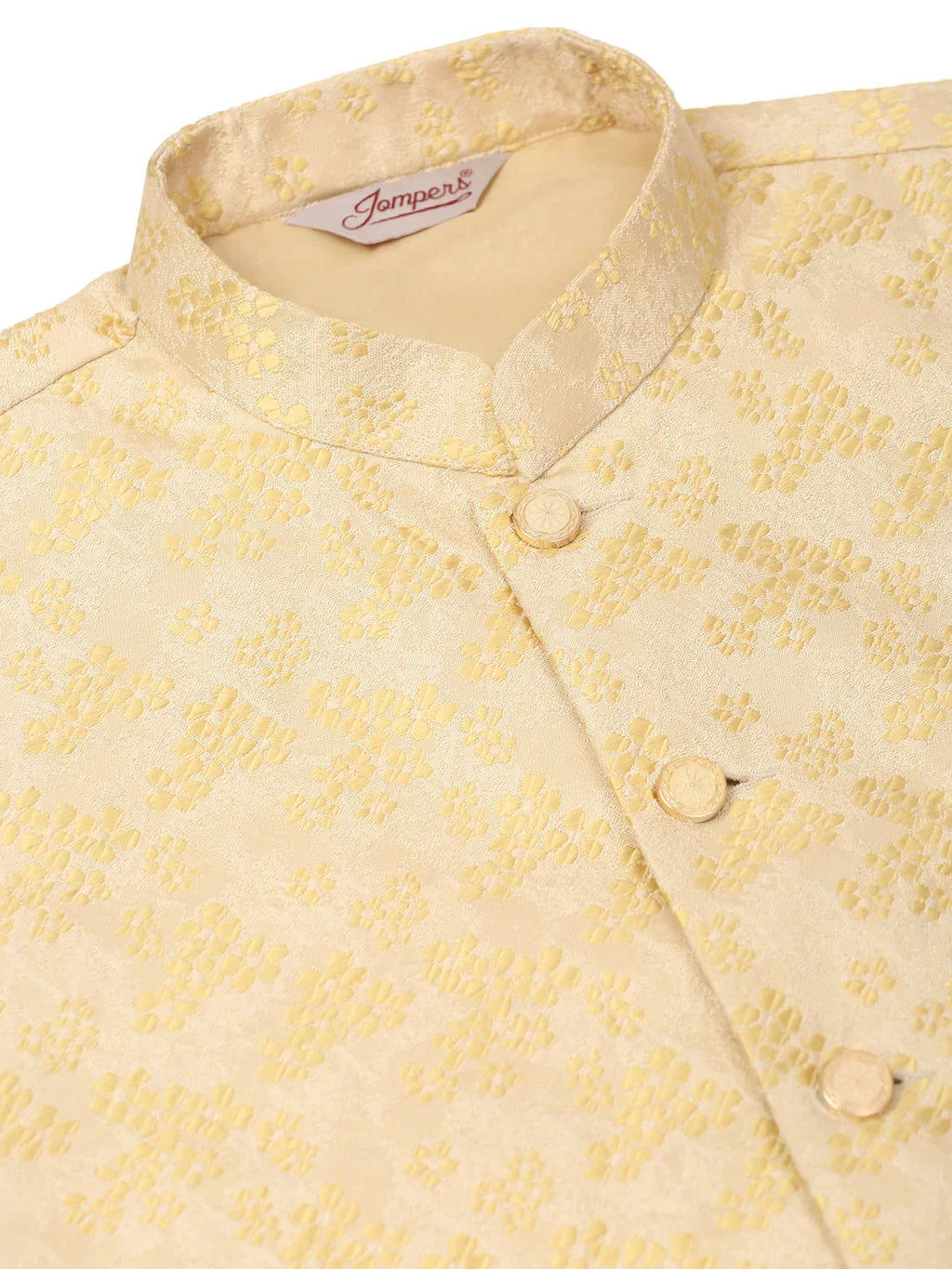 Jompers Men's Golden Floral Design Nehru Jacket