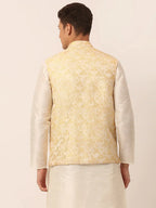 Jompers Men's Golden Floral Design Nehru Jacket