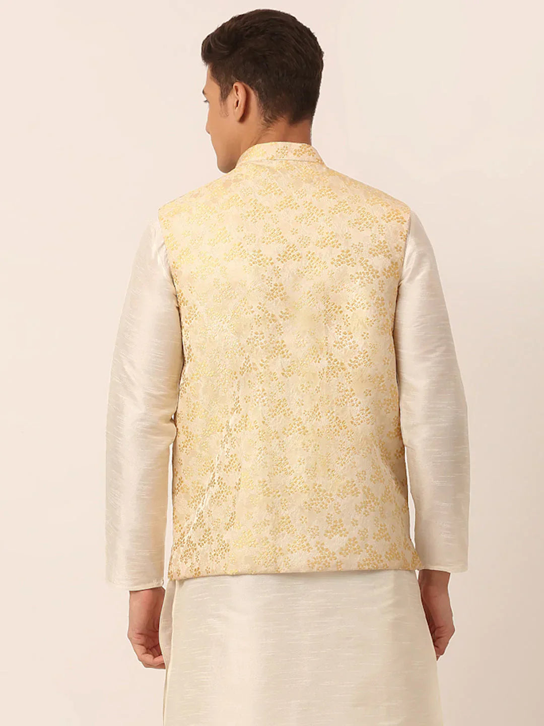 Jompers Men's Golden Floral Design Nehru Jacket