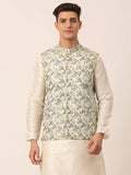 Jompers Men's Grey Floral Design Nehru Jacket