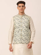 Jompers Men's Grey Floral Design Nehru Jacket