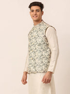 Jompers Men's Grey Floral Design Nehru Jacket