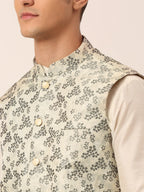 Jompers Men's Grey Floral Design Nehru Jacket